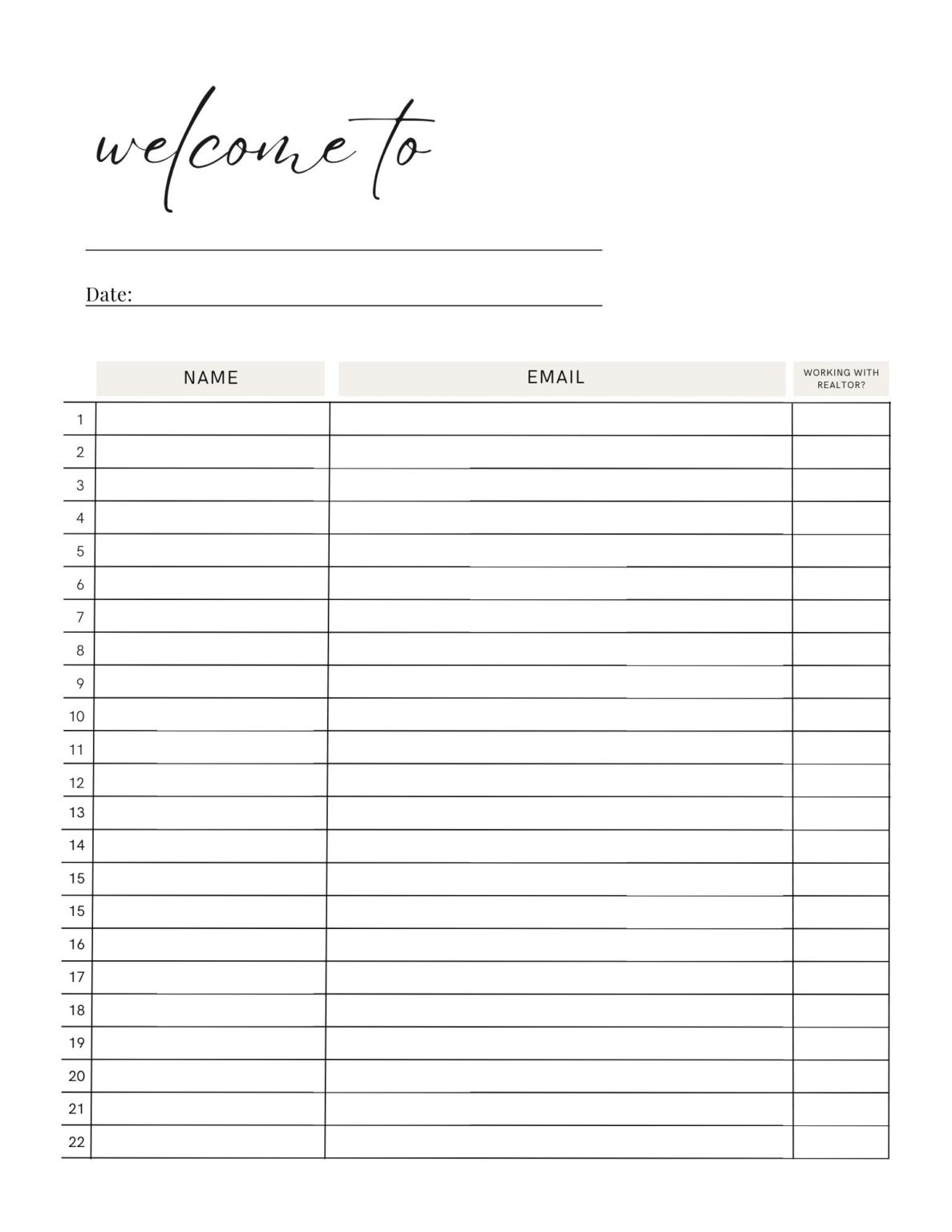Sign in Sheet
