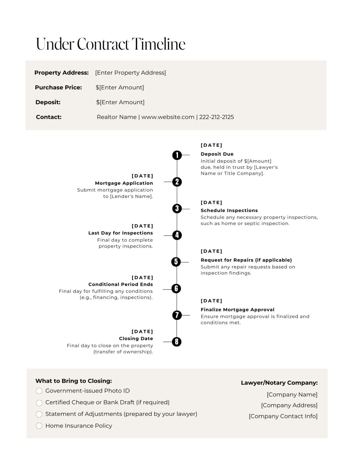 ASH Under Contract Timeline Canada